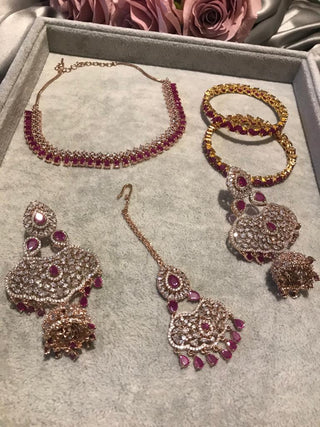 American Diamond Style Necklace Set - Rose Gold / Hot Pink (Limited Edition) - Necklace Set