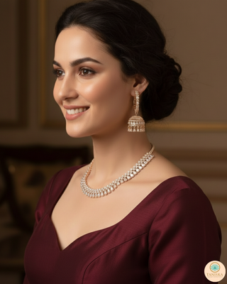 American Diamond Style Necklace Set - Rose Gold