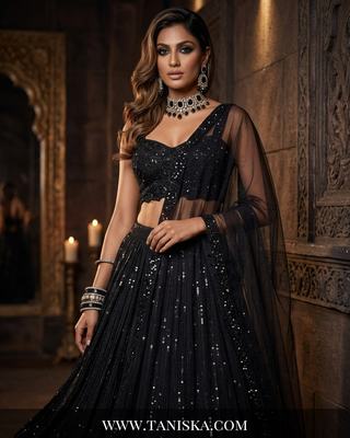 Midnight Sequin Embroidered Georgette Lehenga