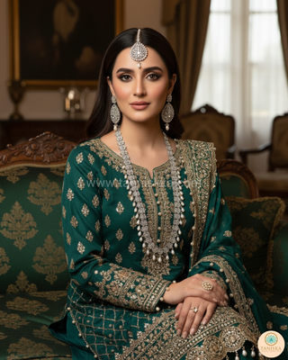 HANIYA Designer Antique Silver Long Haar Set