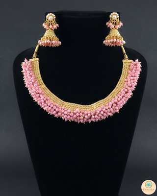 RANG-DE Pearl Necklace Set (Necklace, Earrings) - Baby Pink