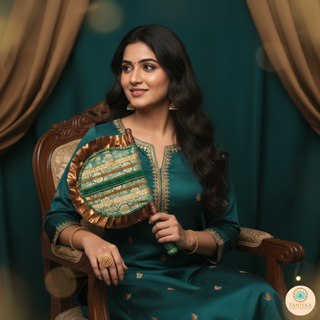 Punjabi Pakhi with Golden-Mint Decorated Patterns (Hand-Fan - Single Piece)