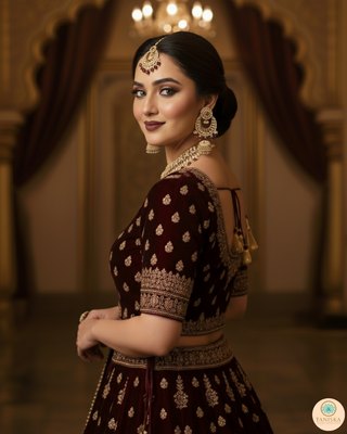 Maroon Traditional Necklace Set - Antique Gold