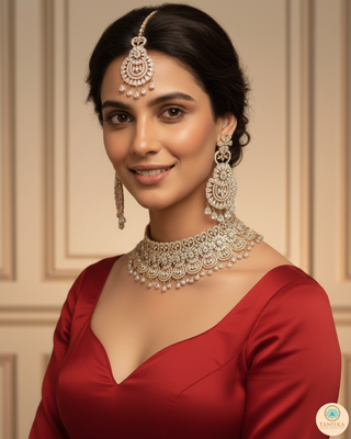 American Diamond Style Necklace Set - Rose Gold