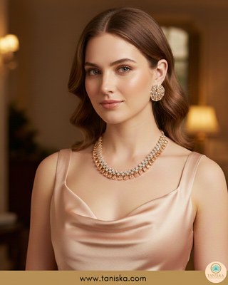 American Diamond Style Necklace Set - Rose Gold