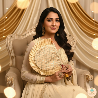 Punjabi Pakhi with Golden Decorated Patterns (Hand-Fan - Single Piece)
