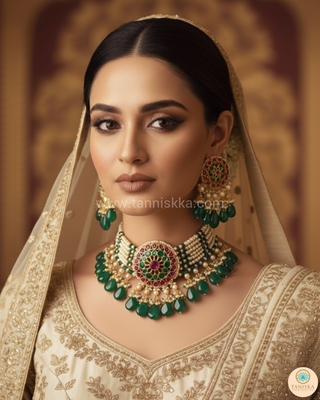 DEEPIKA Emerald Green / Hot Pink Pachi Kundan Necklace Set
