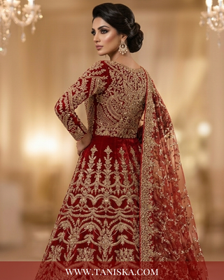 Regal Crimson Zardosi Bridal Lehenga