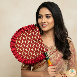 Punjabi Pakhi with Golden-Maroon Decorated Patterns (Hand-Fan - Single Piece)