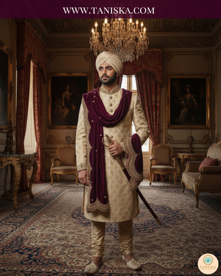 The Imperial Plum | Velvet Zardosi Groom’s Shawl