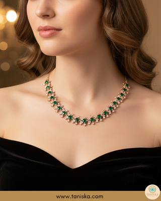 American Diamond Style Necklace (Necklace ONLY) - Rose Gold / Emerald Green