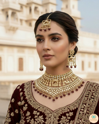 The Regal Baarat Heritage Bridal Choker Set - (Limited Edition) - Golden / Maroon
