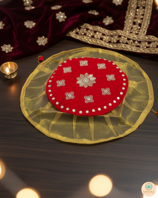 1 Red Multi-Purpose DORI RUMAL (Gift Bag, Thaal Cover, Potli Bag - Perfect for: Indian Wedding, Shagan Ceremony, Chunni Charhana, Bridal Shower, Baby Shower, Maiyan, Weddings, Favors, Shaadi, Walima)