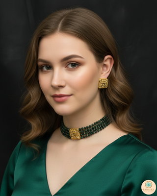 SIMPLE Choker Necklace Set - Emerald Green