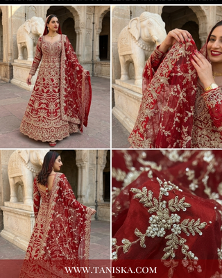 Regal Crimson Zardosi Bridal Lehenga