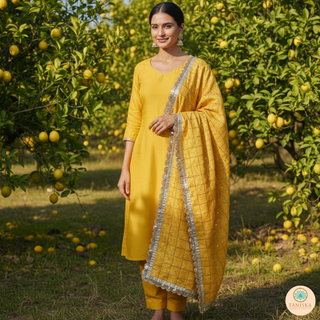 The Lemon Glam Phulkari Dupatta