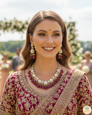 MEEREN Kundan Choker Necklace Set (Ruby)