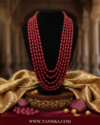 The Maharaja’s Ruby | Layered Crimson & Gold Mala