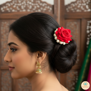 Red/Deep Red Traditional Gajra Pins - Set of 2 Gajra Hair Pins