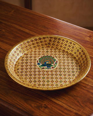 Handcrafted Meenakari Choora Bowl | Traditional Peacock Design Wedding Ritual Bowl | 14cm Gold Enamel Bowl