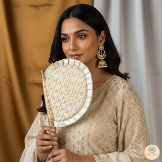 Golden Punjabi Pakhi (Hand Fan - Single Piece) - Decorative Hand Fan