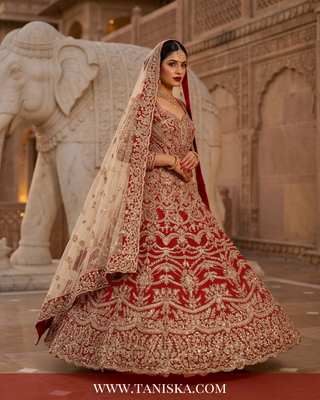 Regal Crimson Zardosi Bridal Lehenga