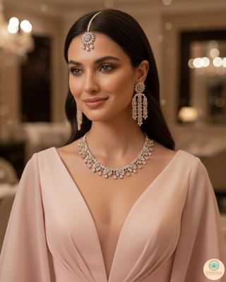 American Diamond Style Necklace Set - Rose Gold / Baby Pink