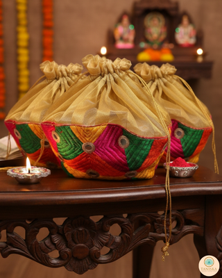 1 Phulkari Multi-Purpose DORI RUMAL (Gift Bag, Thaal Cover, Potli Bag - Perfect for: Indian Wedding, Shagan Ceremony, Chunni Charhana, Bridal Shower, Baby Shower, Maiyan, Weddings, Favors, Shaadi, Walima)