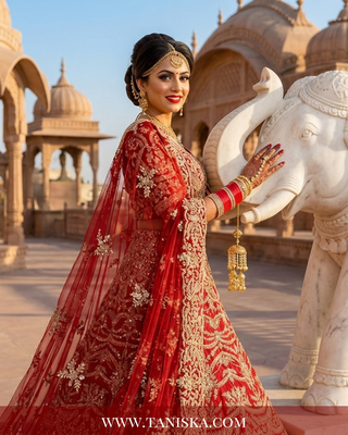 Regal Crimson Zardosi Bridal Lehenga