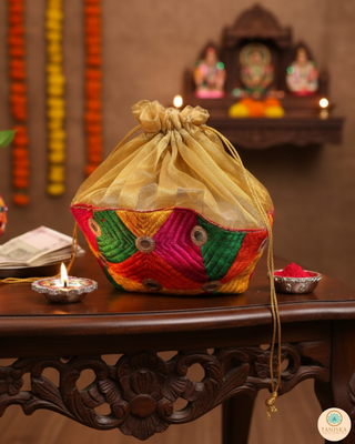 1 Phulkari Multi-Purpose DORI RUMAL (Gift Bag, Thaal Cover, Potli Bag - Perfect for: Indian Wedding, Shagan Ceremony, Chunni Charhana, Bridal Shower, Baby Shower, Maiyan, Weddings, Favors, Shaadi, Walima)