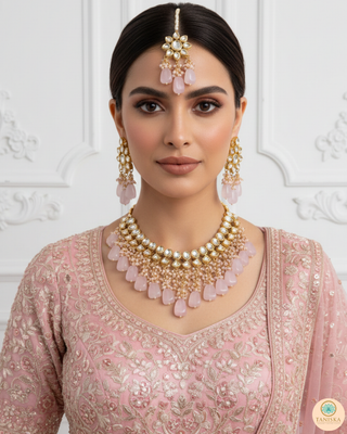 MISHA Kundan Necklace Set (Baby Pink)