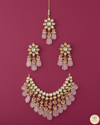 MISHA Kundan Necklace Set (Baby Pink)