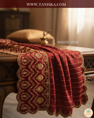 The Regal Crimson | Striped Velvet Zardosi Groom’s Shawl