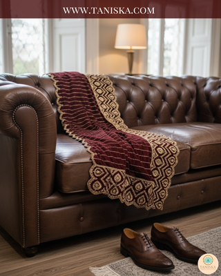 The Regal Crimson | Striped Velvet Zardosi Groom’s Shawl