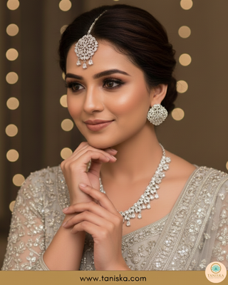 American Diamond Style Necklace Set - Silver