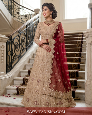 Champagne Gold Heavily Embellished Bridal Lehenga