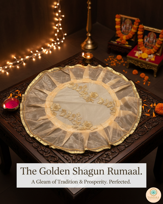 1 Golden Multi-Purpose DORI RUMAL (Gift Bag, Thaal Cover, Potli Bag - Perfect for: Indian Wedding, Shagan Ceremony, Chunni Charhana, Bridal Shower, Baby Shower, Maiyan, Weddings, Favors, Shaadi, Walima)