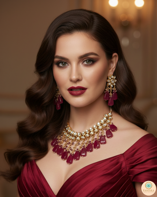 MISHA Kundan Necklace Set (Maroon)