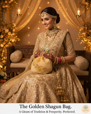1 Golden Multi-Purpose DORI RUMAL (Gift Bag, Thaal Cover, Potli Bag - Perfect for: Indian Wedding, Shagan Ceremony, Chunni Charhana, Bridal Shower, Baby Shower, Maiyan, Weddings, Favors, Shaadi, Walima)