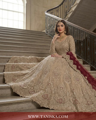Champagne Gold Heavily Embellished Bridal Lehenga