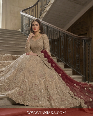 Champagne Gold Heavily Embellished Bridal Lehenga