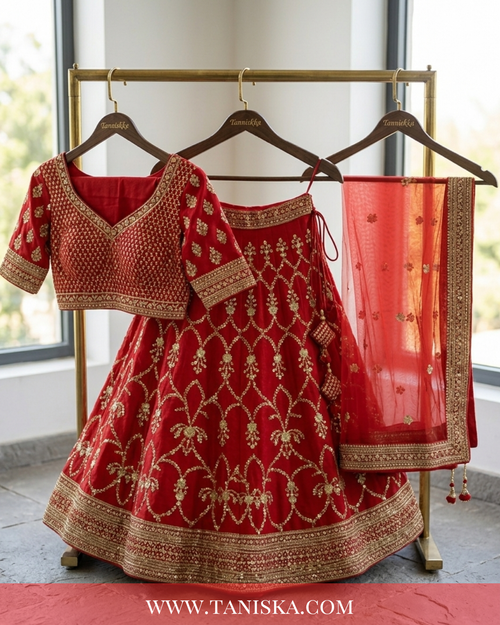 Crimson Velvet Heritage Bridal Lehenga - Bridal Lehnga