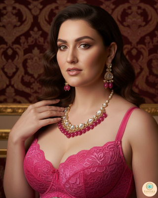 MEEREN Kundan Choker Necklace Set (Hot Pink)