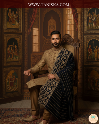 The Royal Navy | Striped Velvet Zardosi Groom’s Shawl