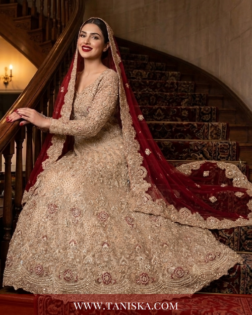 Champagne Gold Heavily Embellished Bridal Lehenga - Bridal Lehnga