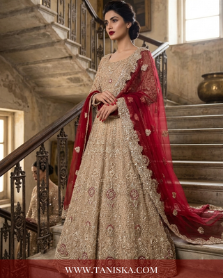 Champagne Gold Heavily Embellished Bridal Lehenga