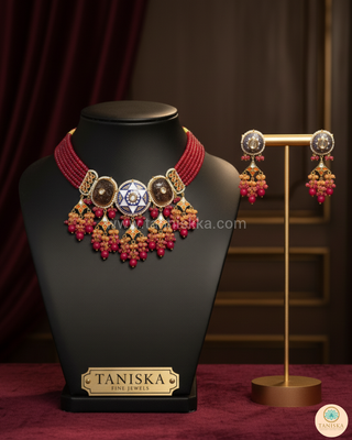 ZOYA Pink/Orange Combo Kundan Necklace Set