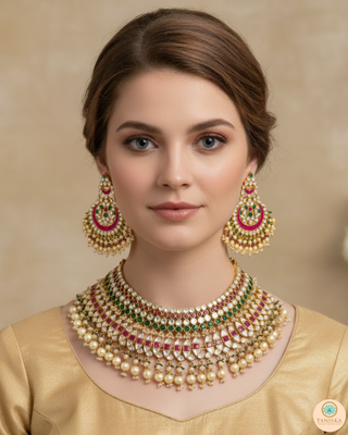 MISHCA Traditional Multi Pachi-Kundan Necklace Set