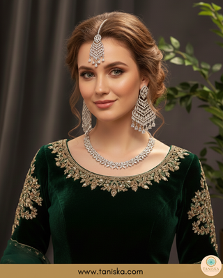American Diamond Style Necklace Set - Silver