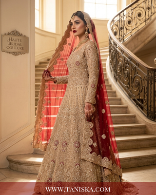 Champagne Gold Heavily Embellished Bridal Lehenga